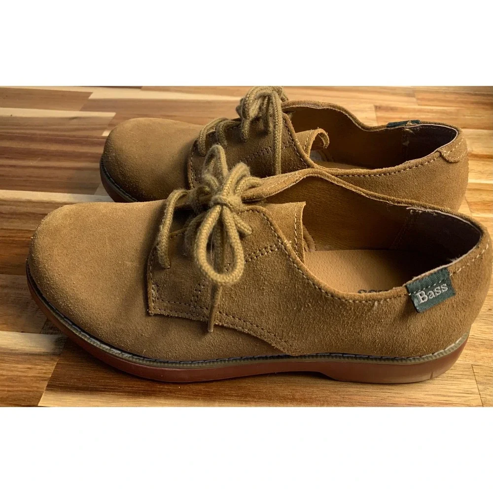 Bass Exeter Suede Oxfords Tan Leather Shoes 5M Vintage Retro Preppy Kids